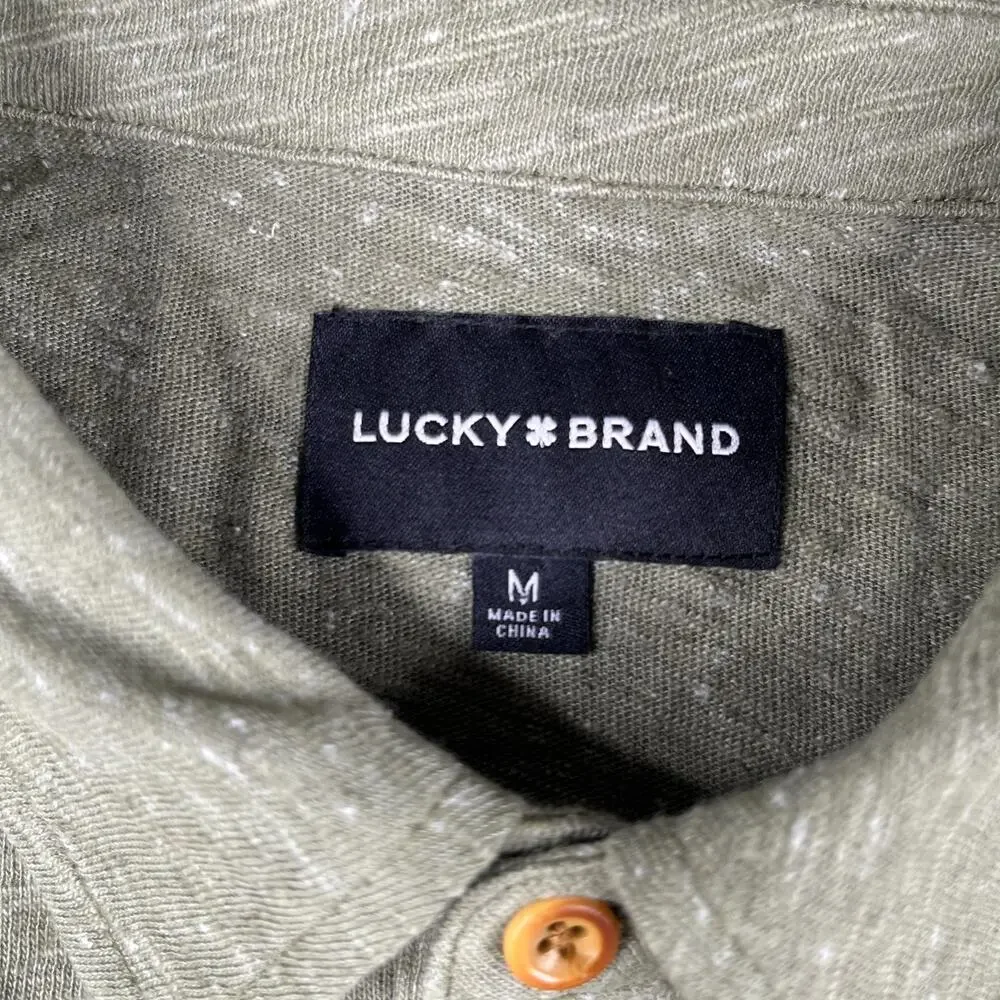 Lucky Brand Shirt Medium Green Heather Casual Button Up Short Sleeve Mens